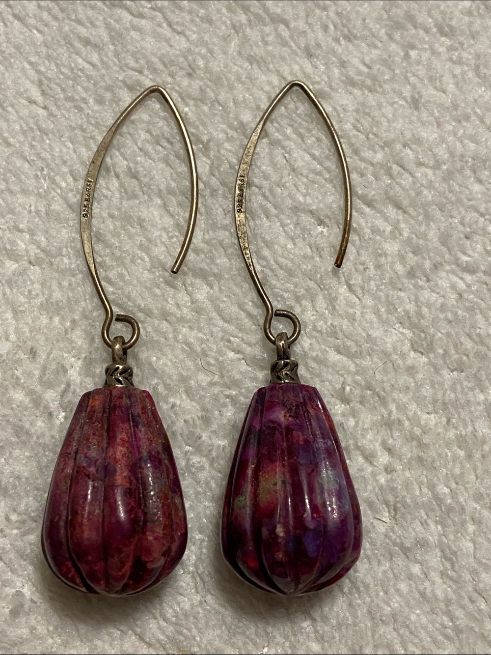 Sterling silver 925 Barse purple turquoise teardrop Dangle Earrings